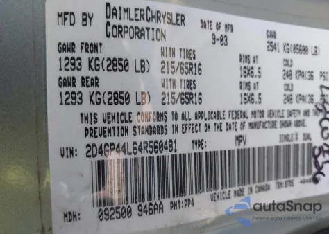 2004 Dodge Grand Caravan Sxt из США, поврежденный, VIN 2D4GP44L64R560481